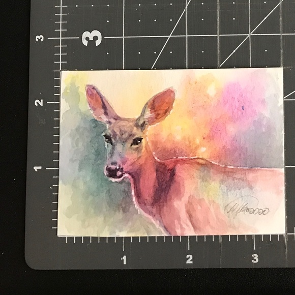 ⭕️ SOLD ACEO Original Painting deer doe wildlife - Picture 7 of 7